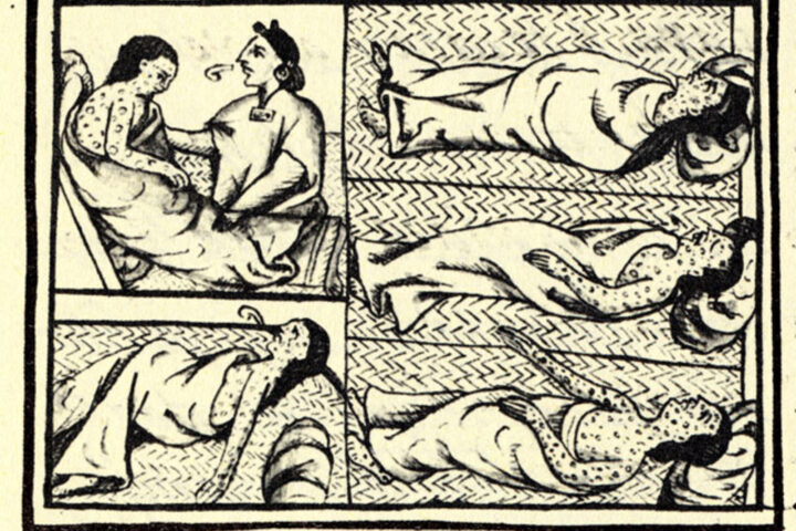 Drawing accompanying text in Book XII of the 16th-century Florentine Codex (compiled 1555–1576), showing Nahuas of conquest-era central Mexico with smallpox. Credit: Public Domain