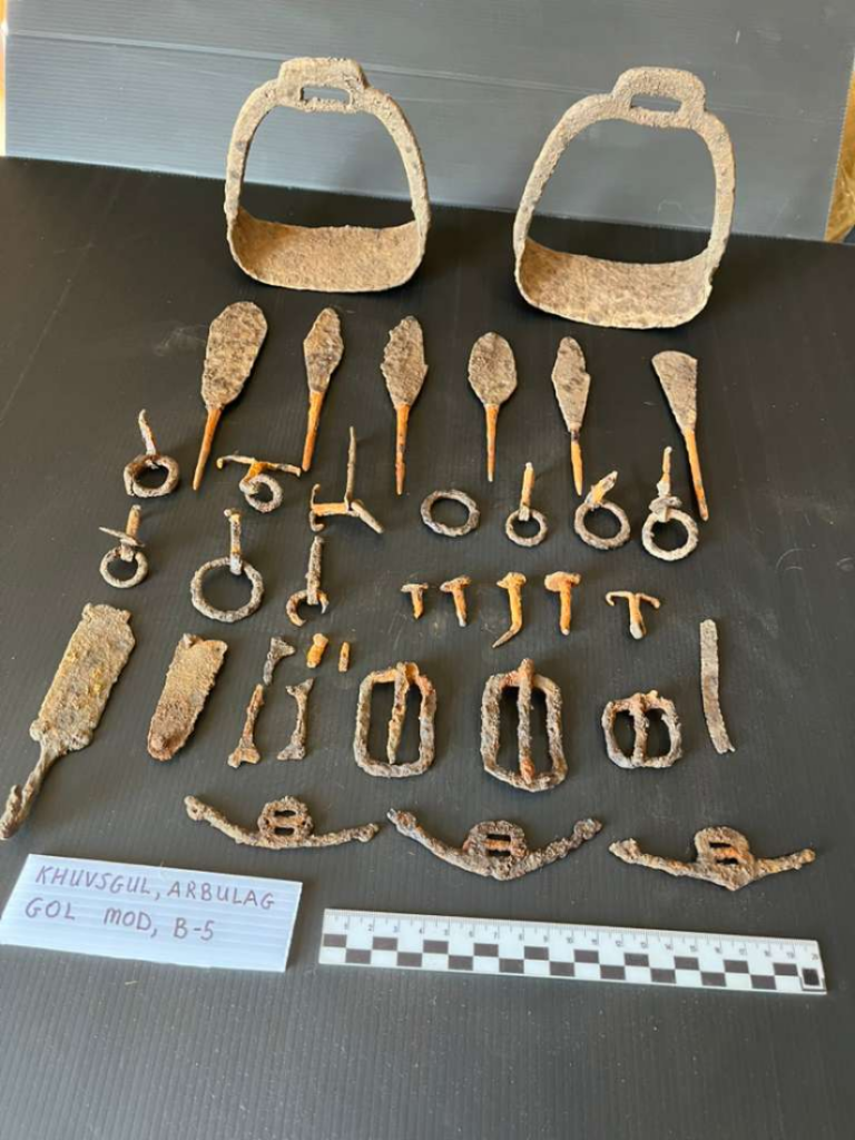 One grave contained the remains of an older, tall woman buried with an unusually complete collection of riding equipment. Credit: Institute of Archaeology of the Mongolian Academy of Sciences