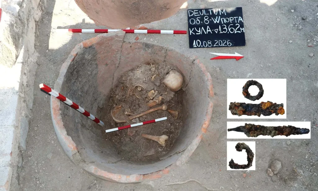 The individual climbed inside the giant vessel with two knives around 1,600 years ago. Credit: Archaeologia Bulgarica
