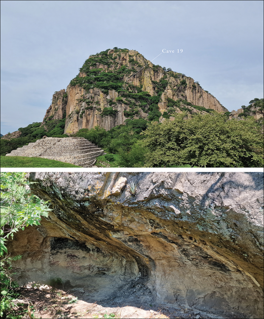 Cerro Delgado at Chalcatzingo showing the location of Cave 19 and the painted glyphs preserved inside.